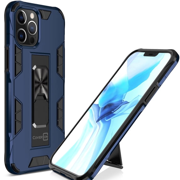 CoverON Apple iPhone 12 Case / iPhone 12 Pro Case (6.1"), KickStand Ring Loop Holder Rugged Cover Magnetic Slide Stand, Navy Blue