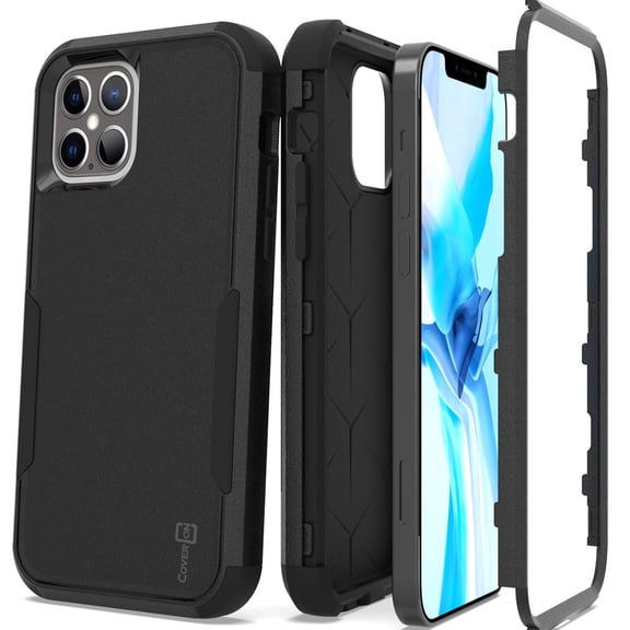 CoverON Apple iPhone 12 Case / iPhone 12 Pro Case (6.1"), Military Grade Heavy Duty Full Body Tri-Layer Rugged Phone Cover, Black