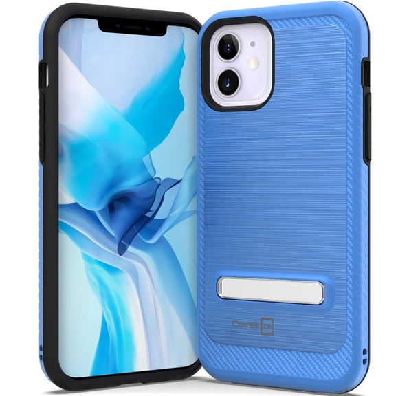 CoverON Apple iPhone 12 Case / iPhone 12 Pro Case (6.1"), Slim Metal Kickstand Rugged Dual Layer Phone Cover, Blue