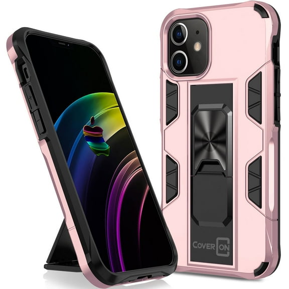 CoverON Apple iPhone 12 Mini Case (5.4"), KickStand Ring Loop Holder Rugged Phone Cover Magnetic Slide Stand, Rose Gold Pink