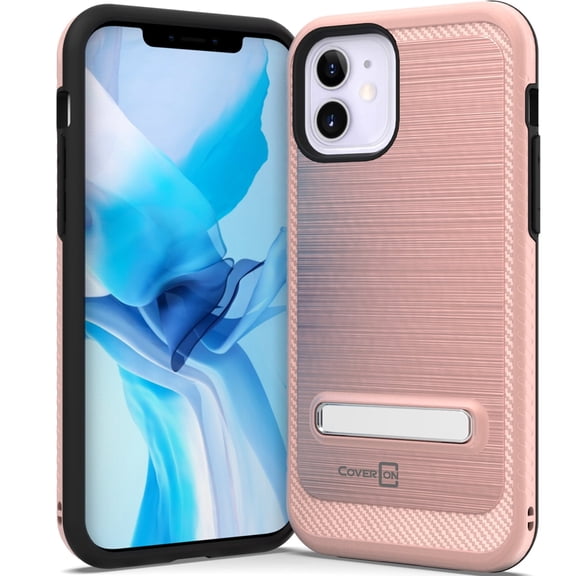 CoverON Apple iPhone 12 Mini Case (5.4"), Slim Metal Kickstand Rugged Dual Layer Phone Cover, Rose Gold Pink