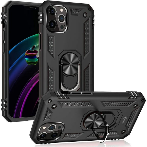 CoverON Apple iPhone 12 Mini Ring Case, Kickstand Rugged Phone Cover Magnetic Car Mount Compatible - Black