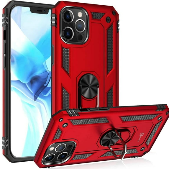 CoverON Apple iPhone 12 Mini Ring Case, Kickstand Rugged Phone Cover Magnetic Car Mount Compatible - Red