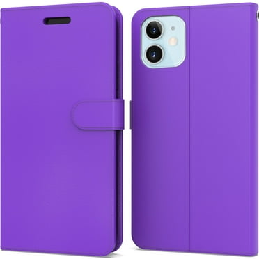 CoverON Apple iPhone 12 Mini Wallet Case, RFID Blocking Vegan Leather 6x Card Slot Holder Cover Flip Folio Phone Pouch, Purple