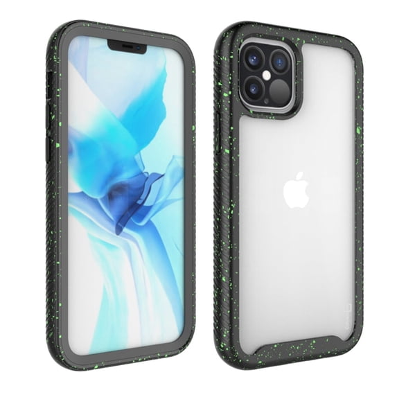 CoverON Apple iPhone 12 Pro Max Case (6.7"), Military Grade Full Body Rugged Slim Fit Clear Cover, Black (Green Splash)