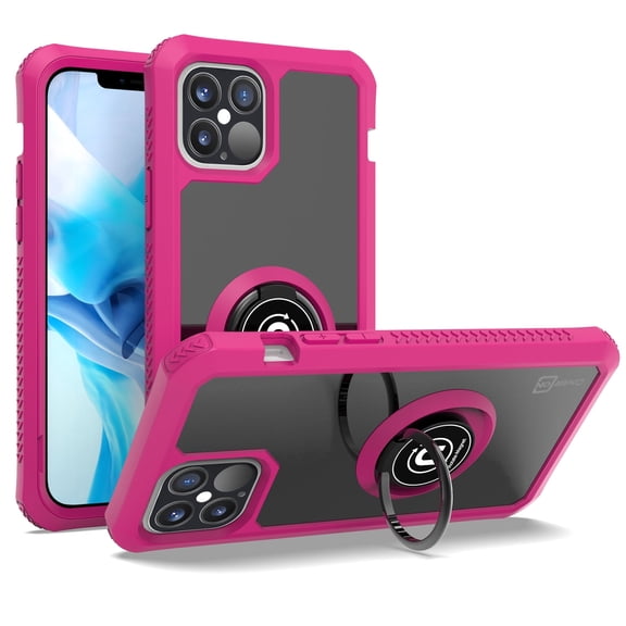 CoverON Apple iPhone 12 Pro Max Case (6.7"), Ring Holder Kickstand Magnetic Mount Clear Hard Back Cover Rubber Bumper, Hot Pink