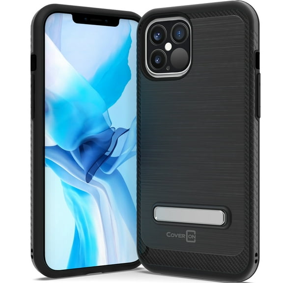 CoverON Apple iPhone 12 Pro Max Case (6.7"), Slim Metal Kickstand Rugged Dual Layer Cover, Black