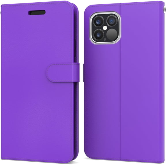CoverON Apple iPhone 12 Pro Max Wallet Case, RFID Blocking Vegan Leather 6x Card Slot Holder Cover Flip Folio Phone Pouch, Purple