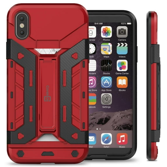 CoverON Apple iPhone X Case, SlideCard Series Slim Protective Kickstand Phone Cover