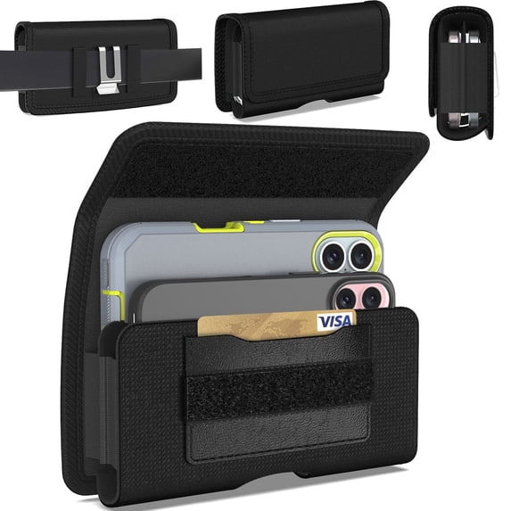 CoverON Dual CellPhone Holster Pouch for Apple iPhone 17 Air 17 Pro Max/16+ 15+ 16 15 Pro max/ 14 13 12 11 Plus Xs Pro Max, Fit 2x Cell Phone Case Belt Clip Nylon Pouch (Fits Otterbox or any Case)