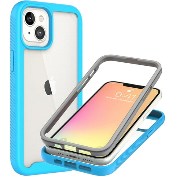 CoverON For Apple iPhone 13 Case, Military Grade Full Body Rugged Slim Fit Clear Phone Cover, Light Blue