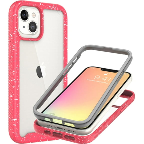 CoverON For Apple iPhone 13 Case, Military Grade Full Body Rugged Slim Fit Clear Phone Cover, Pink (White Splash)