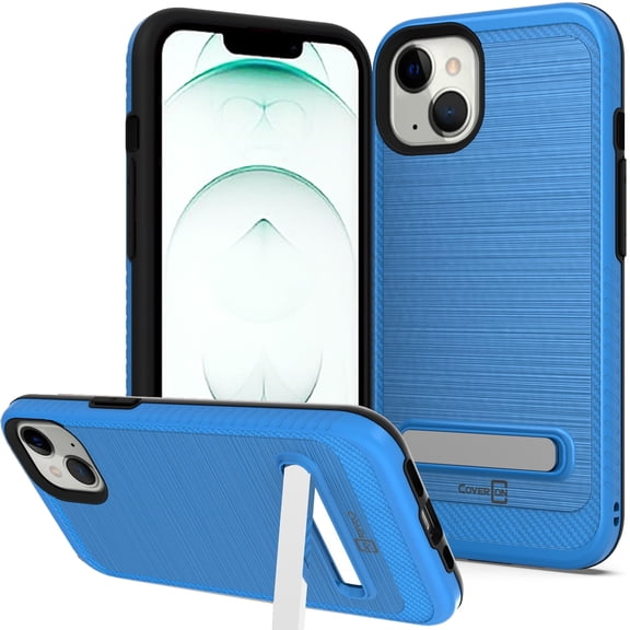 CoverON For Apple iPhone 13 Mini Case, Slim Metal Kickstand Rugged Dual Layer Phone Cover, Blue
