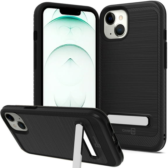 CoverON For Apple iPhone 13 Phone Case, Slim Metal Kickstand Rugged Dual Layer Cover, Black