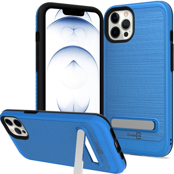CoverON For Apple iPhone 13 Pro Max Case, Slim Metal Kickstand Rugged Dual Layer Phone Cover, Blue