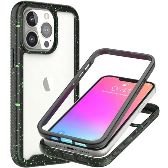 CoverON For Apple iPhone 13 Pro Max Phone Case, Military Grade Full Body Rugged Slim Fit Clear Cover, Black (Green Splash)