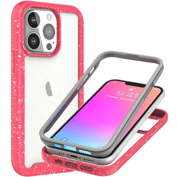 CoverON For Apple iPhone 13 pro Case, Military Grade Full Body Rugged Slim Fit Clear Phone Cover, Pink (White Splash)