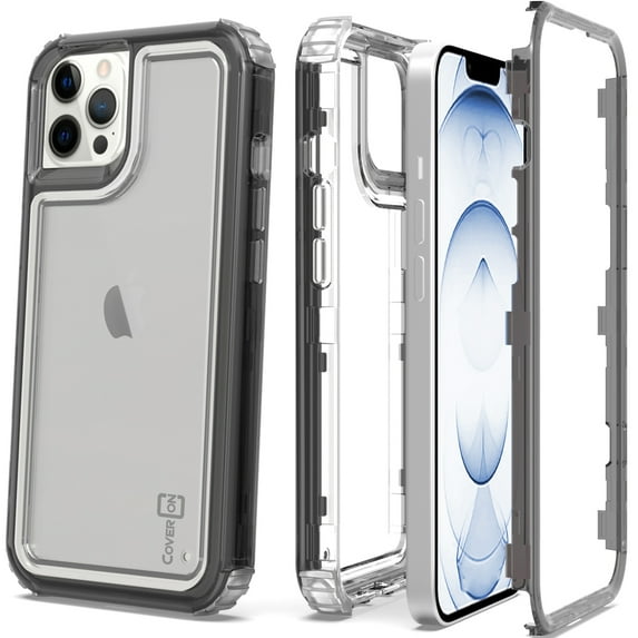 CoverON For Apple iPhone 13 pro Phone Case, Military Grade Heavy Duty Full Body 3-Layer Shockproof Clear Cover, Black