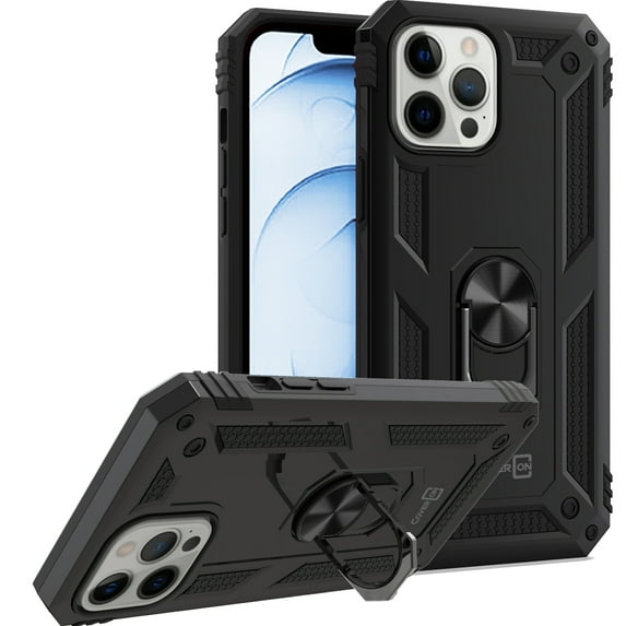 CoverON For Apple iPhone 13 pro Ring Case, Kickstand Rugged Phone Cover Magnetic Car Mount Compatible - Black