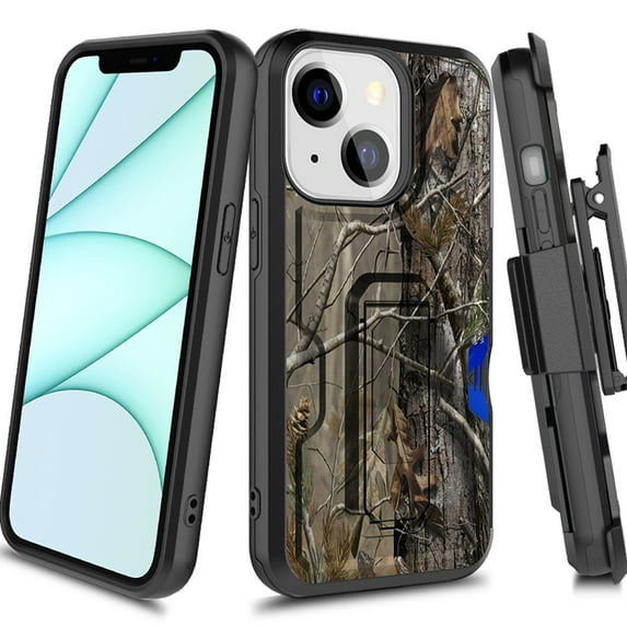 CoverON For Apple iPhone 14 Plus Holster Case, Heavy Duty Full Body Belt Clip Phone Cover Kickstand Card Slot - Camo