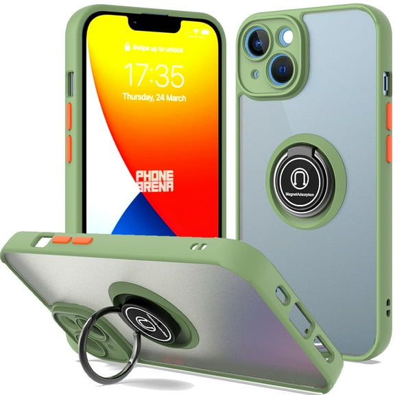 CoverON For Apple iPhone 14 Plus Phone Case, Clear Back Ring Holder Kickstand Cover, Green