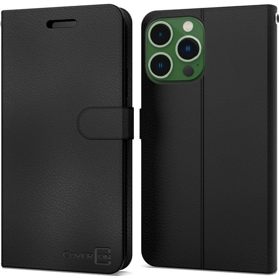 CoverON For Apple iPhone 14 Pro Leather Case, RFID Blocking Wallet 6x Card Slot Holder Cover Flip Folio Phone Pouch, Black