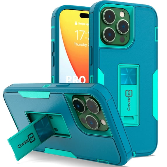 CoverON For Apple iPhone 14 Pro Max Phone Case, Military Grade Heavy Duty Full Body Kickstand Cover, Turquoise