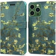 thumbnail image 1 of CoverON For Apple iPhone 14 Pro Max Wallet Case, RFID Blocking Vegan Leather 6x Card Slot Holder Cover Flip Folio Phone Pouch, Almond Blossom Art, 1 of 7