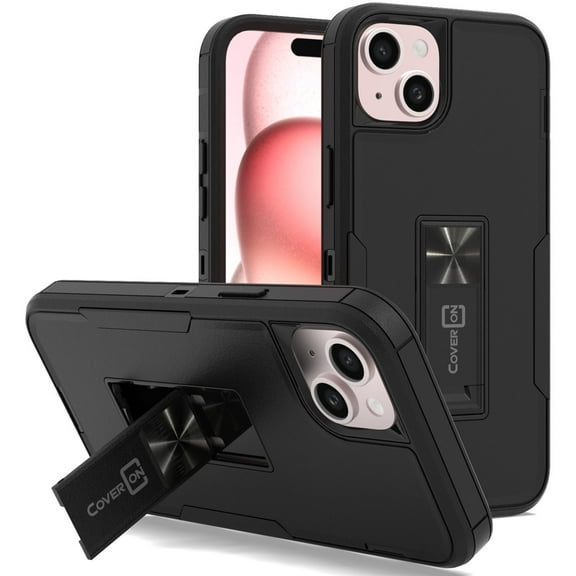 CoverON For Apple iPhone 15 Plus Case, Military Grade Heavy Duty Full Body Phone Kickstand Cover, Black