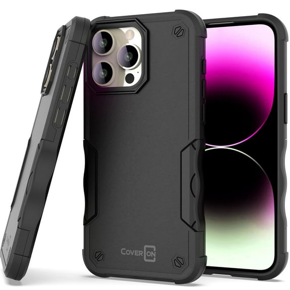 CoverON For Apple iPhone 15 Pro Max Case, Military Grade Heavy Duty Rugged Phone Cover Grip, Black