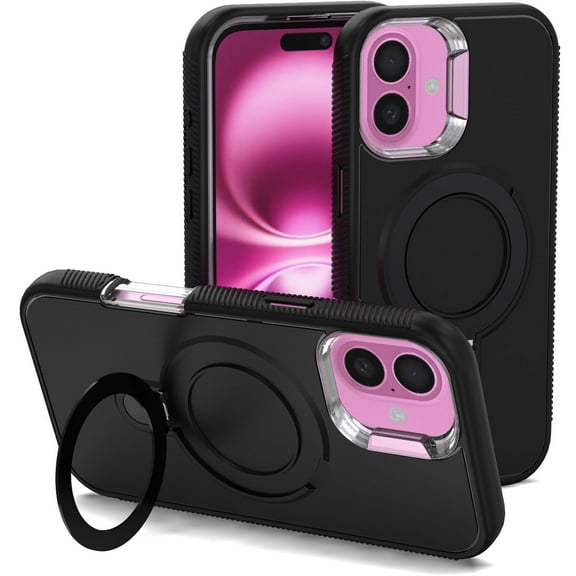 CoverON For Apple iPhone 16 Plus Case Compatible with MagSafe, Military Grade Dual Layer Heavy Duty Phone Magnatic Kickstand Rugged Cover, Black