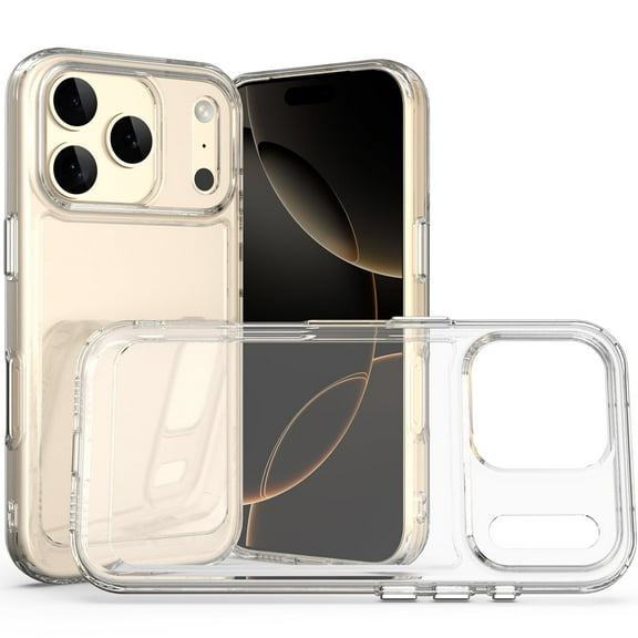 CoverON For Apple iPhone 17 Pro Case, Hybrid Slim fit Hard Back TPU Rim Phone Rigid Cover, Clear with Chrome Buttons