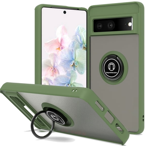 CoverON For Google Pixel 7 Phone Case, Clear Back Ring Holder Kickstand Cover, Green