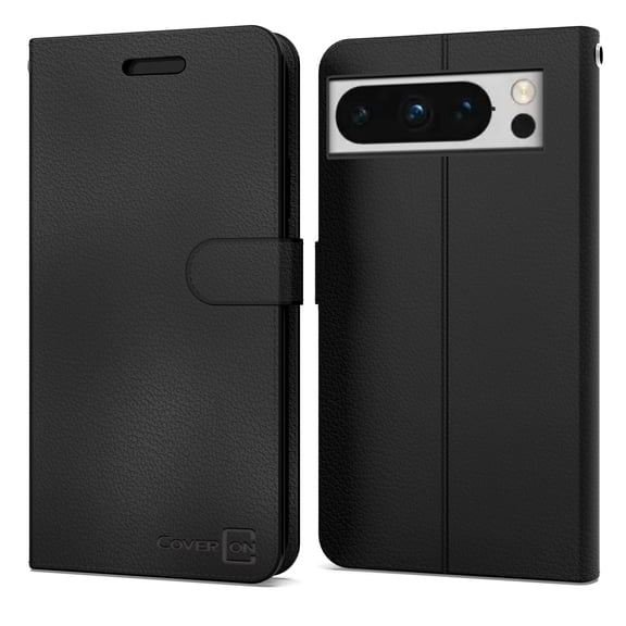 CoverON For Google Pixel 8 Pro Leather Case, RFID Blocking Wallet 6x Card Slot Holder Cover Flip Folio Phone Pouch, Black