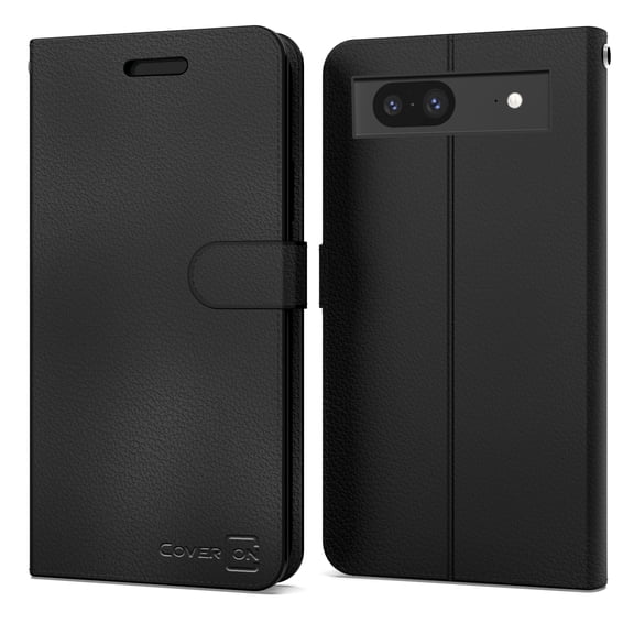 CoverON For Google Pixel 8a Leather Case, RFID Blocking Wallet 6x Card Slot Holder Cover Flip Folio Phone Pouch, Black