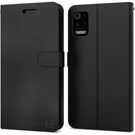 CoverON For LG K52 Case / LG K62 / LG Q52 Wallet Case, RFID Blocking Vegan Leather 6x Card Slot Holder Cover Flip Folio Phone Pouch, Black