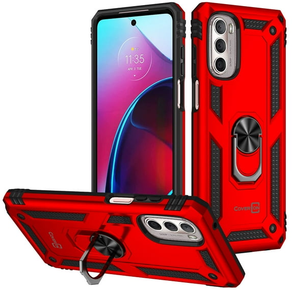 CoverON For Motorola Edge+ Plus 2022 / Moto Edge 30 Pro / Edge X30 Case, Ring Kickstand Rugged Phone Cover Magnetic Car Mount Compatible - Red