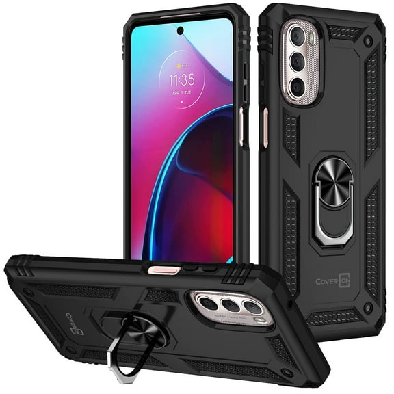 CoverON For Motorola Moto G 5G 2022 Ring Case, Kickstand Rugged Phone Cover Magnetic Car Mount Compatible - Black