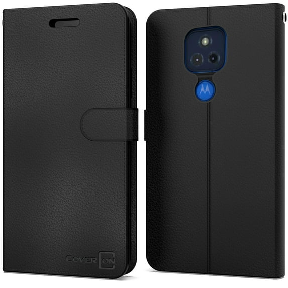 CoverON For Motorola Moto G Play Wallet Case (2021), RFID Blocking Vegan Leather 6x Card Slot Holder Cover Flip Folio Phone Pouch, Black