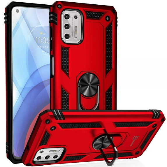 CoverON For Motorola Moto G Stylus 2021 Ring Case, Kickstand Rugged Phone Cover Magnetic Car Mount Compatible - Red