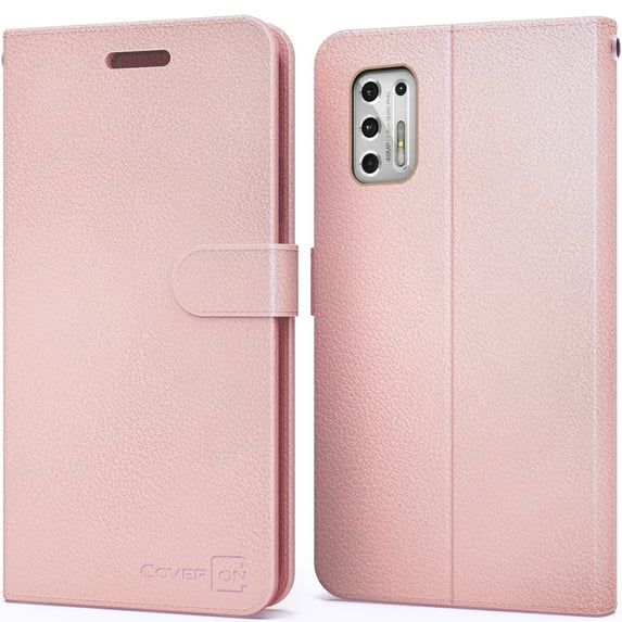 CoverON For Motorola Moto G Stylus 2021 Wallet Case, RFID Blocking Vegan Leather 6x Card Slot Holder Cover Flip Folio Phone Pouch, Rose Gold