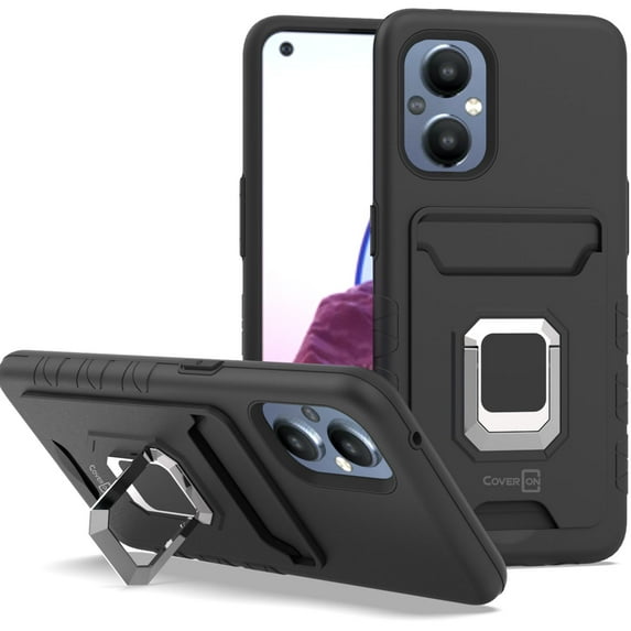 CoverON For Oneplus Nord N20 5G Phone Case, Credit Card slot Ring KickStand Rugged Cover Magnetic holder, Black