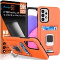 thumbnail image 1 of CoverON For Samsung Galaxy A33 5G Case and Screen Protector Tempered Glass, Credit Card Slot holder KickStand Ring Rugged Phone Cover, Orange, 1 of 10