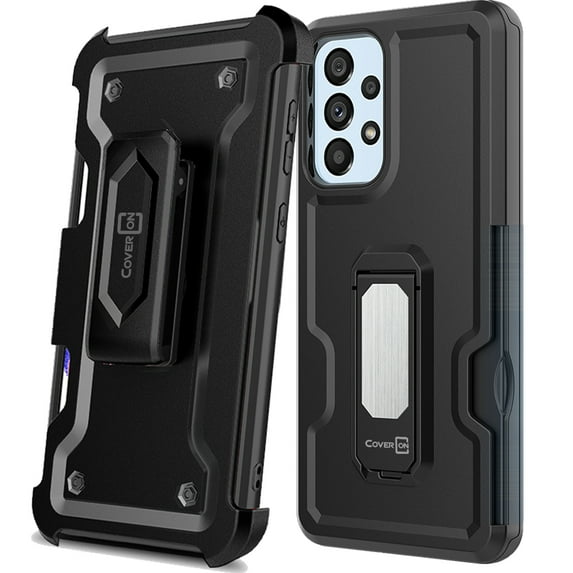 CoverON For Samsung Galaxy A53 5G Holster Case, Heavy Duty Full Body Belt Clip Phone Cover Kick Stand Card Slot - Black