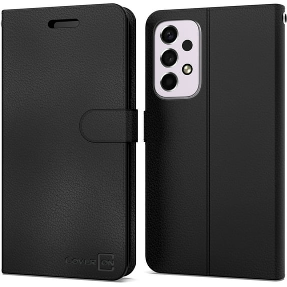 CoverON For Samsung Galaxy A53 5G Leather Case, RFID Blocking Wallet 6x Card Slot Holder Cover Flip Folio Phone Pouch, Black