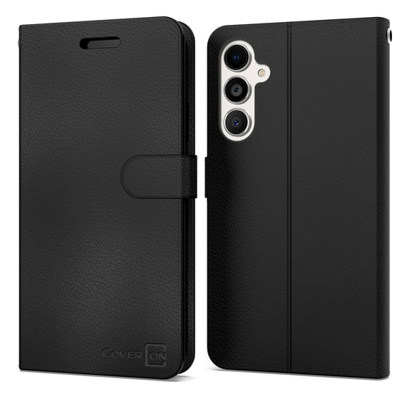 CoverON For Samsung Galaxy A54 5G Leather Case, RFID Blocking Wallet 6x Card Slot Holder Cover Flip Folio Phone Pouch, Black