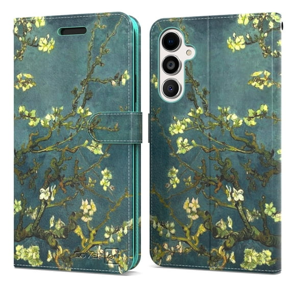 CoverON For Samsung Galaxy A54 5G Wallet Case, RFID Blocking Vegan Leather 6x Card Slot Holder Cover Flip Folio Phone Pouch, Almond Blossom Art