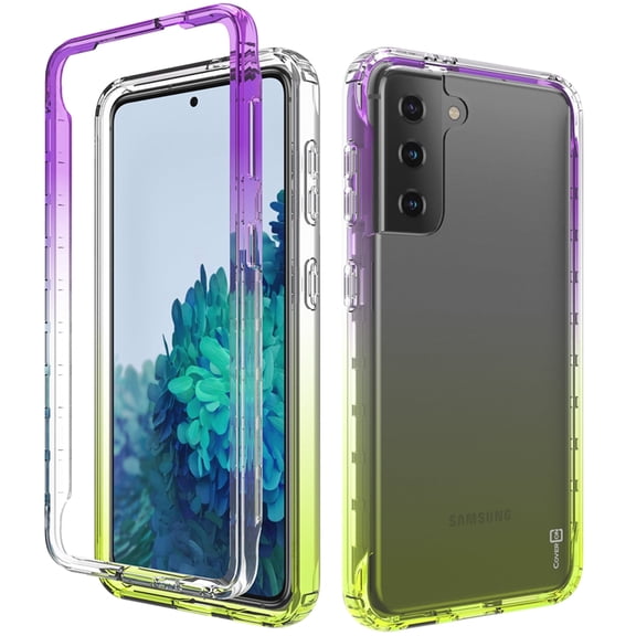 CoverON For Samsung Galaxy S21 FE Case, Gradient Heavy Duty Clear Full Body Shockproof Phone Cover, Purple / Yellow
