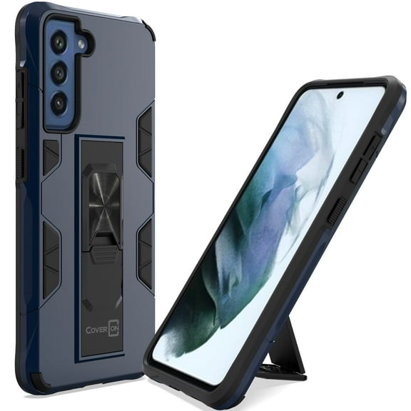 CoverON For Samsung Galaxy S21 FE Phone Case, KickStand Ring Loop Holder Rugged Cover Magnetic Slide Stand, Navy Blue