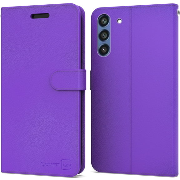 CoverON For Samsung Galaxy S21 FE Wallet Case, RFID Blocking Vegan Leather 6x Card Slot Holder Cover Flip Folio Phone Pouch, Purple